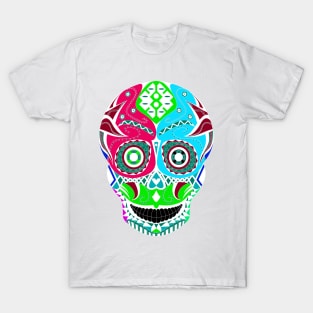 authentic skeleton skull in mexican mask ecopop art with folk of the death T-Shirt